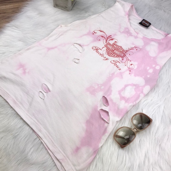Harley Davidson medium destroyed pink tank top - Picture 3 of 7